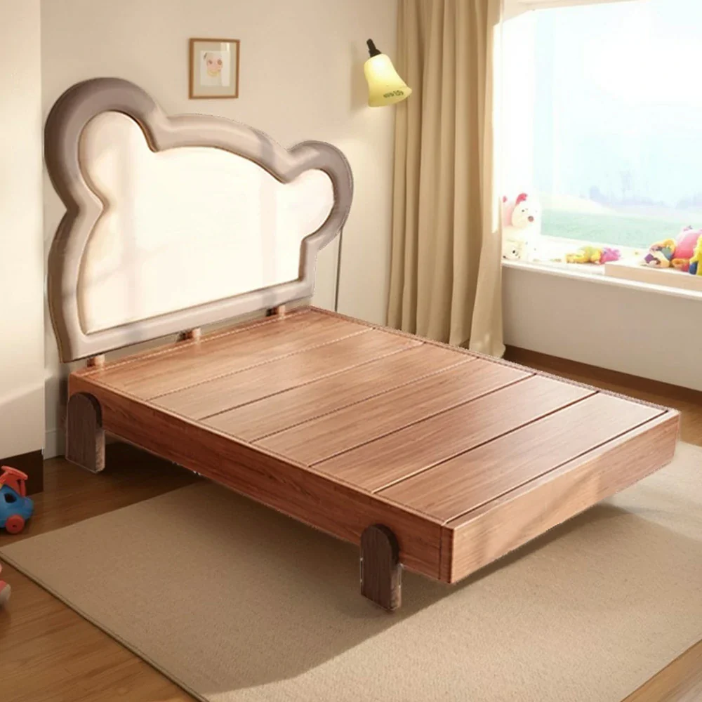 LUXORA 135/150cm Solid Wood Children's Bed Frame with Teddy Bear Bedhead Soft Backrest - Image 4