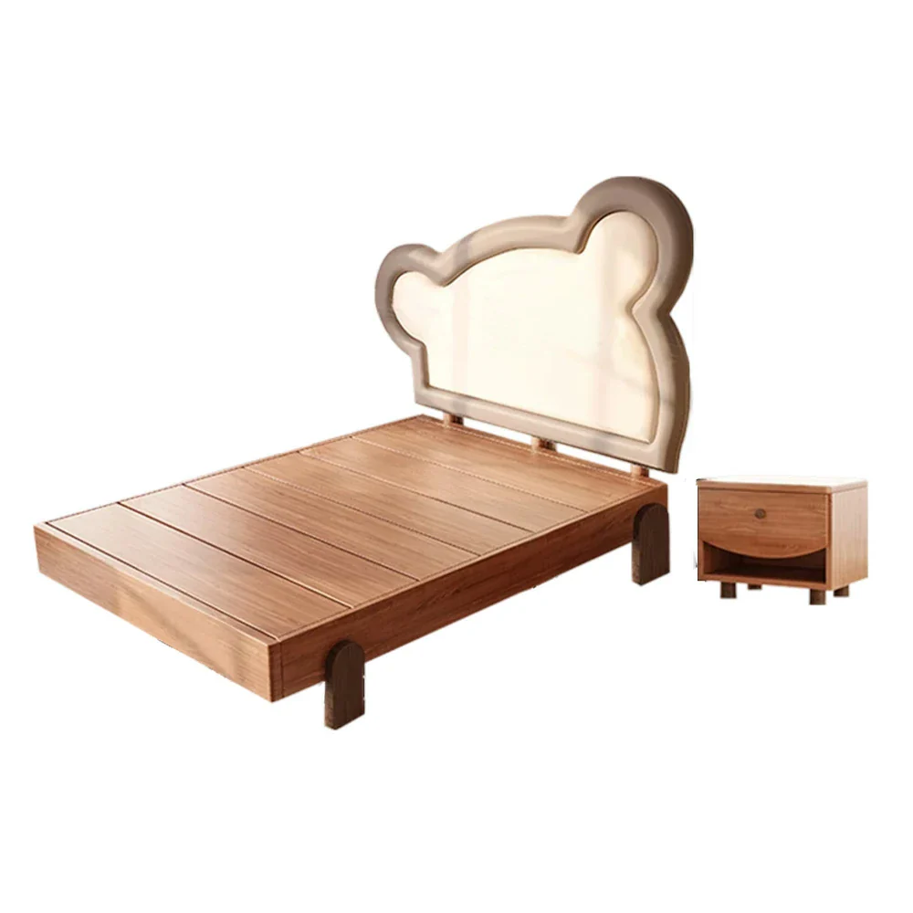 LUXORA 135/150cm Solid Wood Children's Bed Frame with Teddy Bear Bedhead Soft Backrest - Image 7