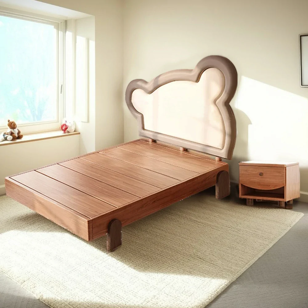 LUXORA 135/150cm Solid Wood Children's Bed Frame with Teddy Bear Bedhead Soft Backrest - Image 8