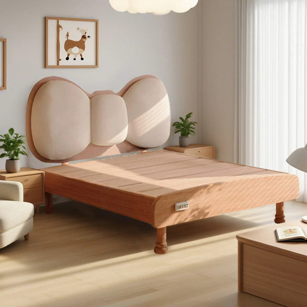 LUXORA 120/135cm Solid Wood Children's Bed Frame with Bow Headboard and Soft Backrest - Image 10