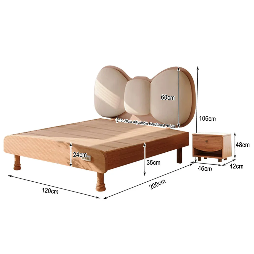 LUXORA 120/135cm Solid Wood Children's Bed Frame with Bow Headboard and Soft Backrest - Image 5