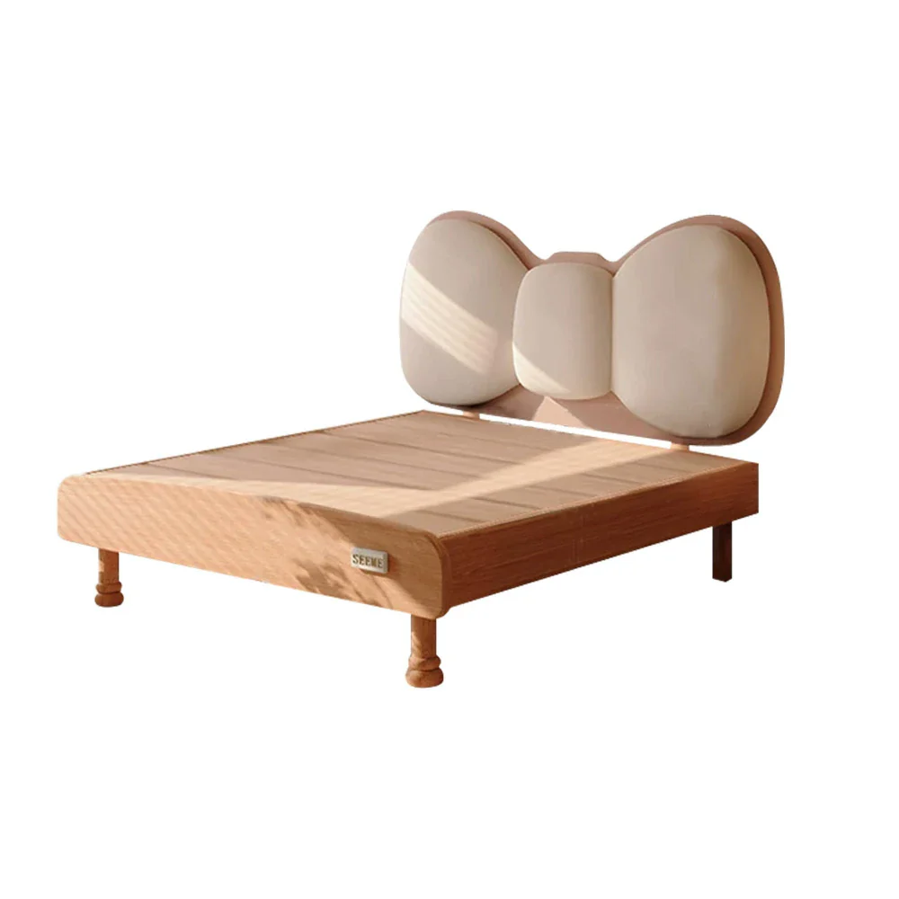 LUXORA 120/135cm Solid Wood Children's Bed Frame with Bow Headboard and Soft Backrest - Image 7