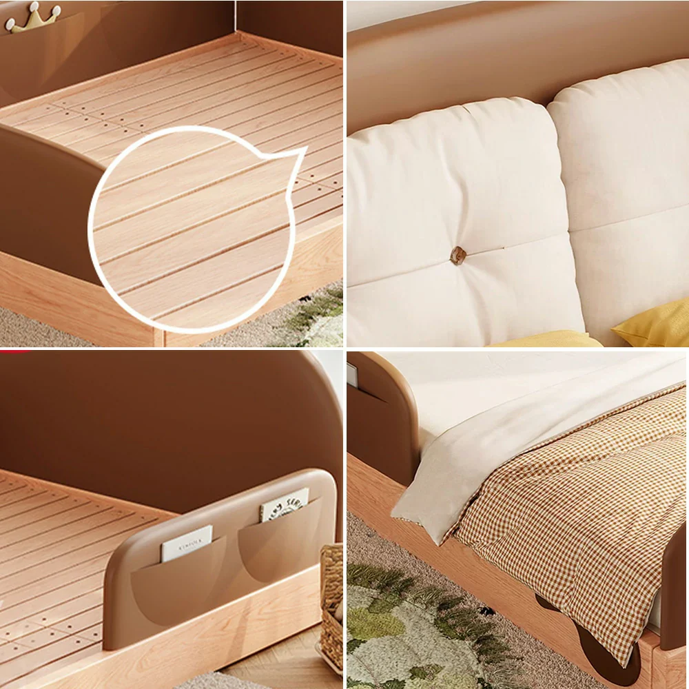 LUXORA 100/120/135/150/180cm Solid Wood Children'S Bed with Cow Ear Headboard and Three Side Guardrails - Image 3