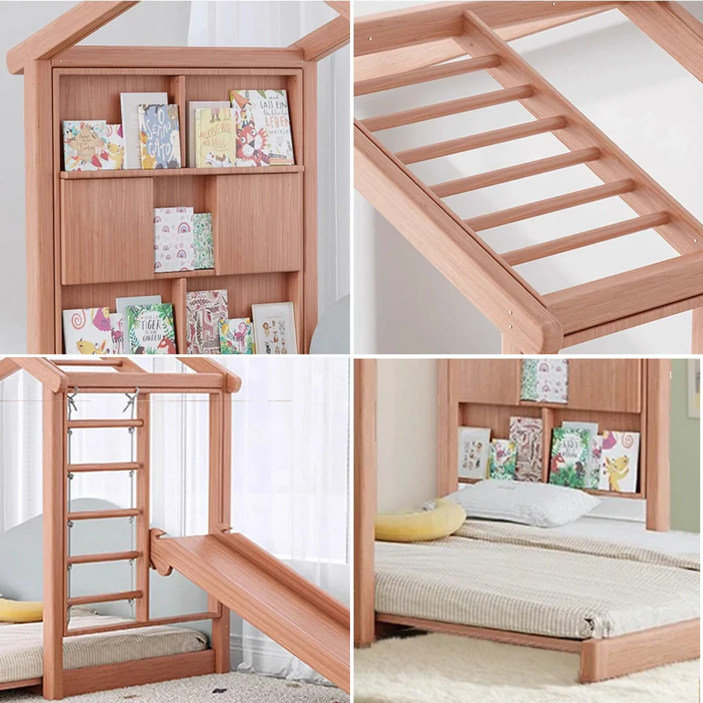 LUXORA 180/200cm Wooden Kids House Bed with Slide-Out Function 3-in-1 Play System Climbing Frame, Picture Book Wall & Slide - Image 3