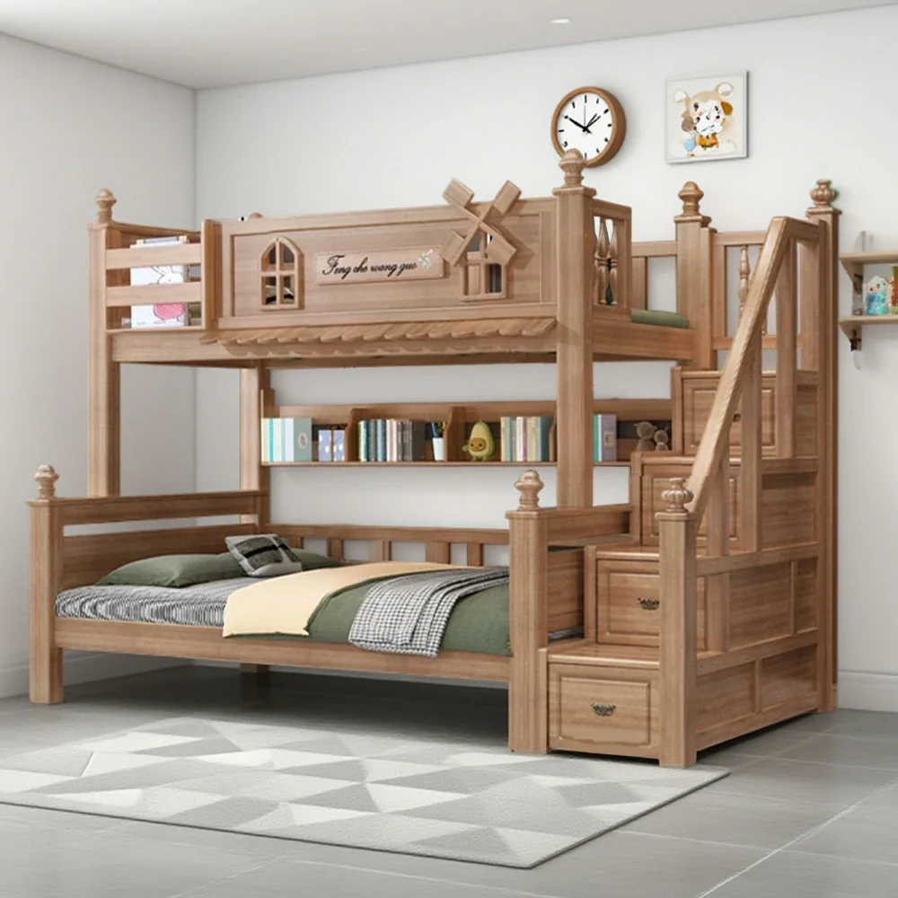 Installation Included LUXORA 120/135/150/180cm Solid Wood Bunk Bed with Staircase Drawers & Included Mattress - Image 10