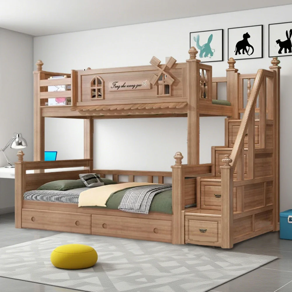 Installation Included LUXORA 120/135/150/180cm Solid Wood Bunk Bed with Staircase Drawers & Included Mattress - Image 18