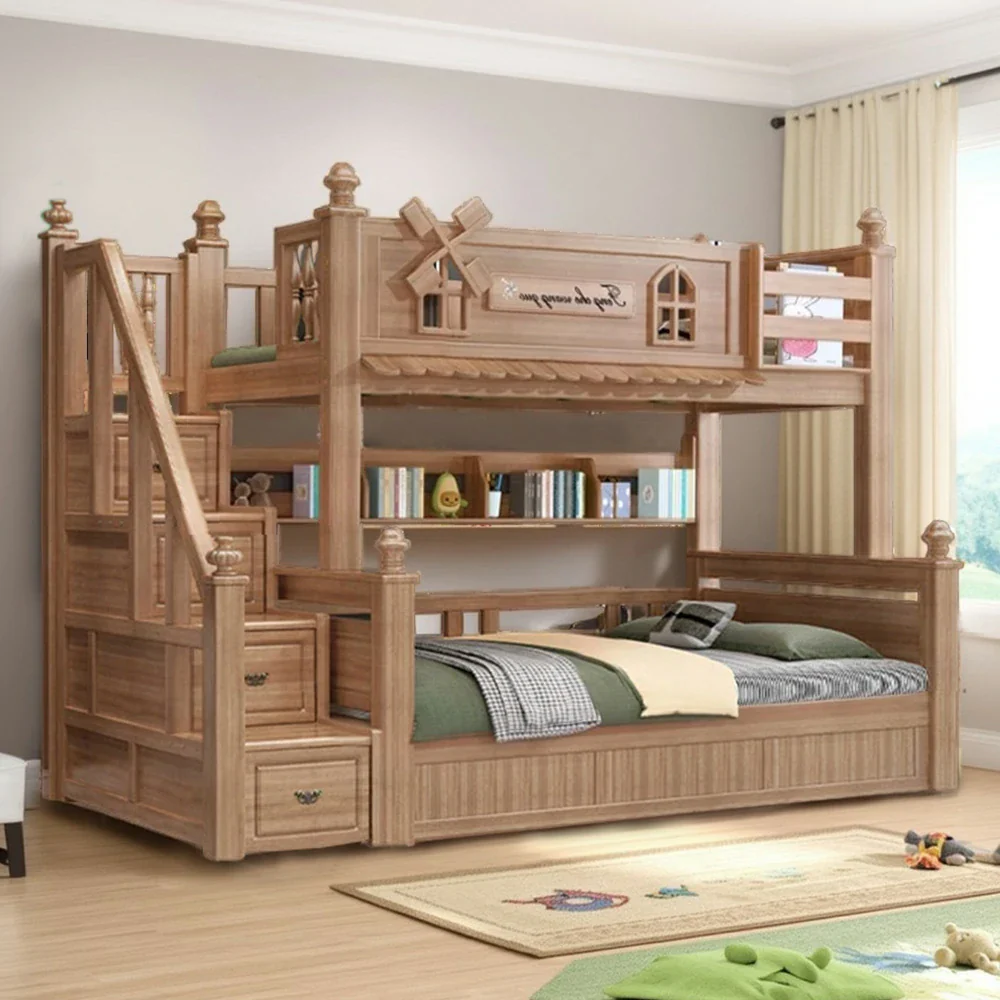Installation Included LUXORA 120/135/150/180cm Solid Wood Bunk Bed with Staircase Drawers & Included Mattress - Image 36