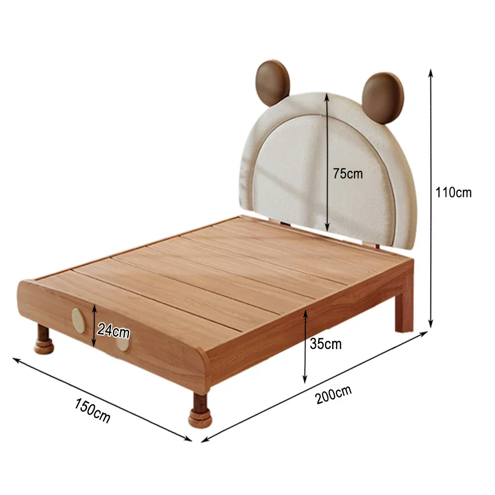 LUXORA 120/135/150/180cm Solid Wood Children's Bed Frame With Mouse Bedhead Soft Backrest - Image 7