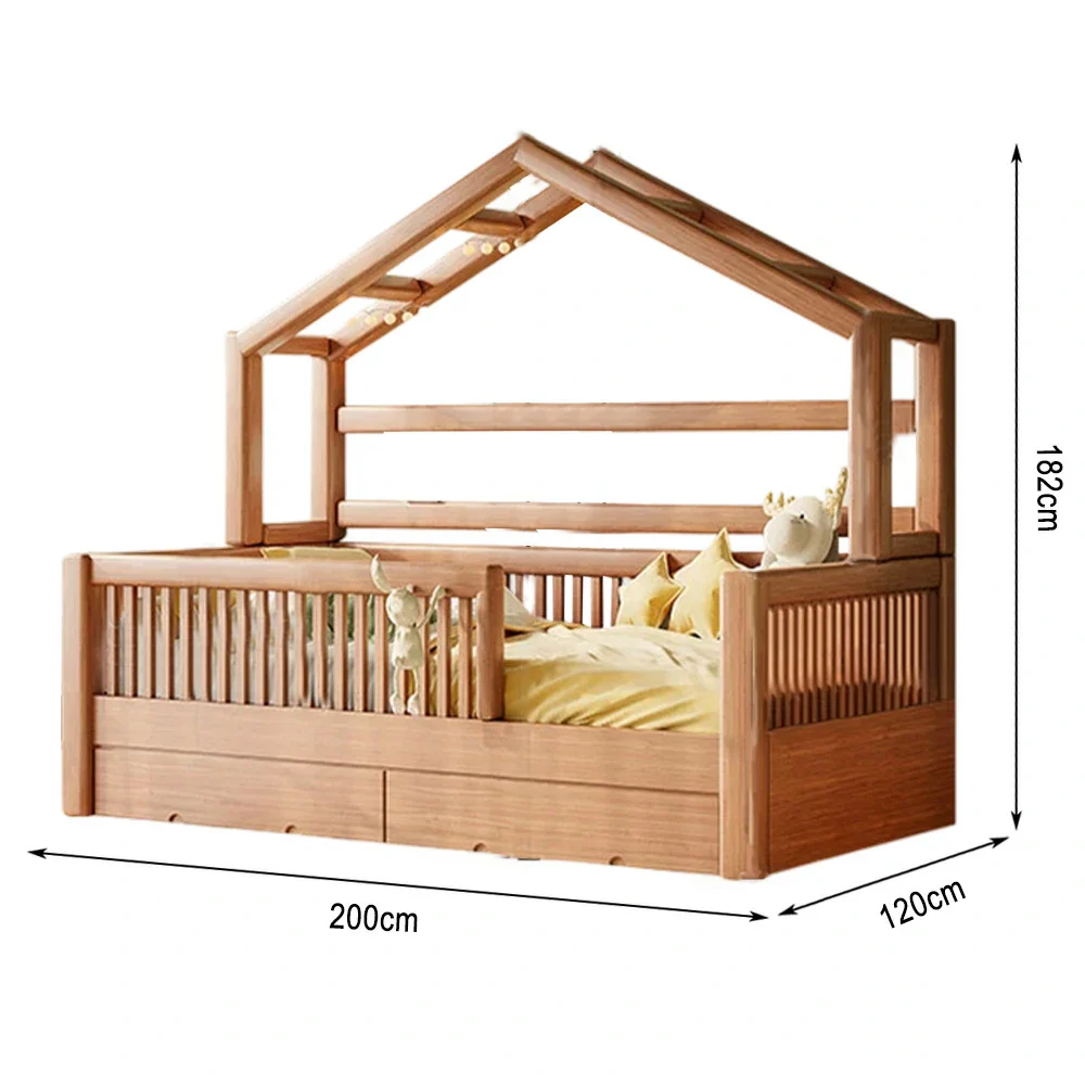 LUXORA 120/135/150cm Solid Wood Frame Children'S Treehouse Bed With Guardrail - Image 5