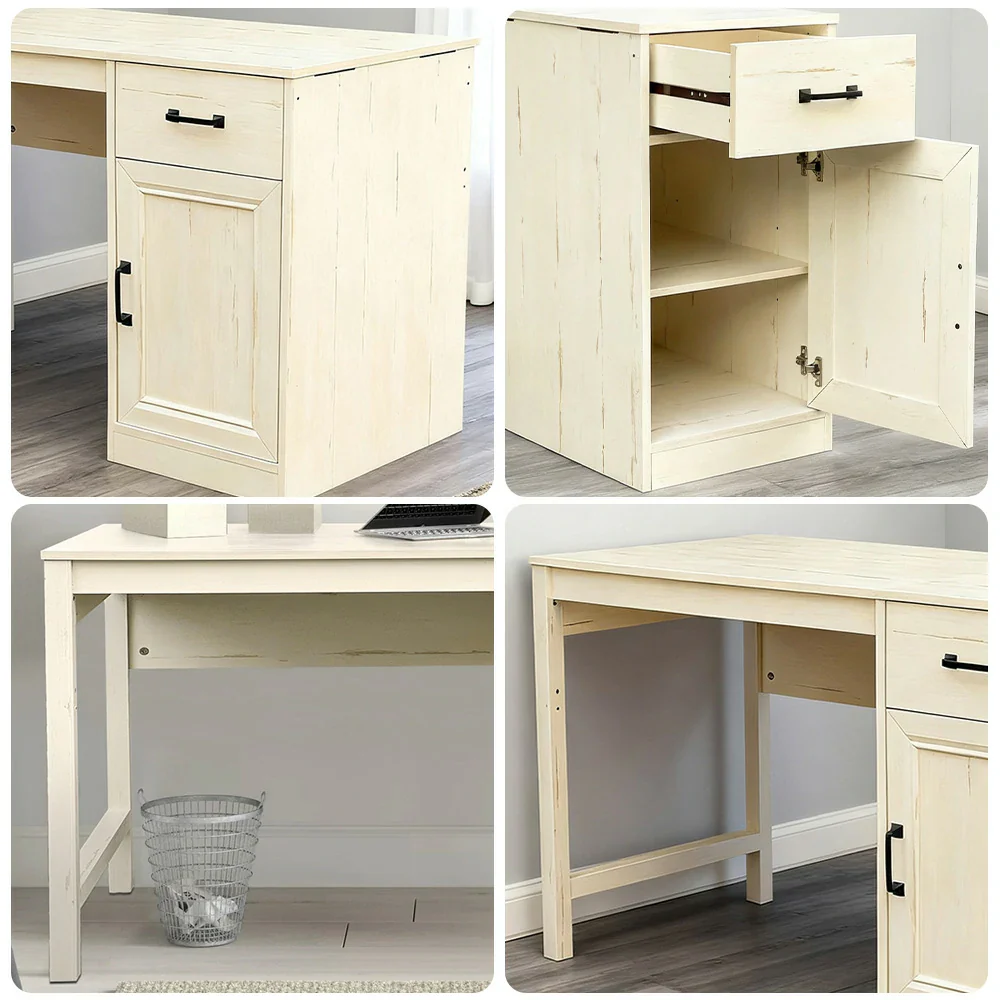 LIVARA 106 Reversible Writing Desk, Drawer and Cabinet Storage, Detachable Design, Coastal Farmhouse Style, Home Office Furniture - Beige - Image 3