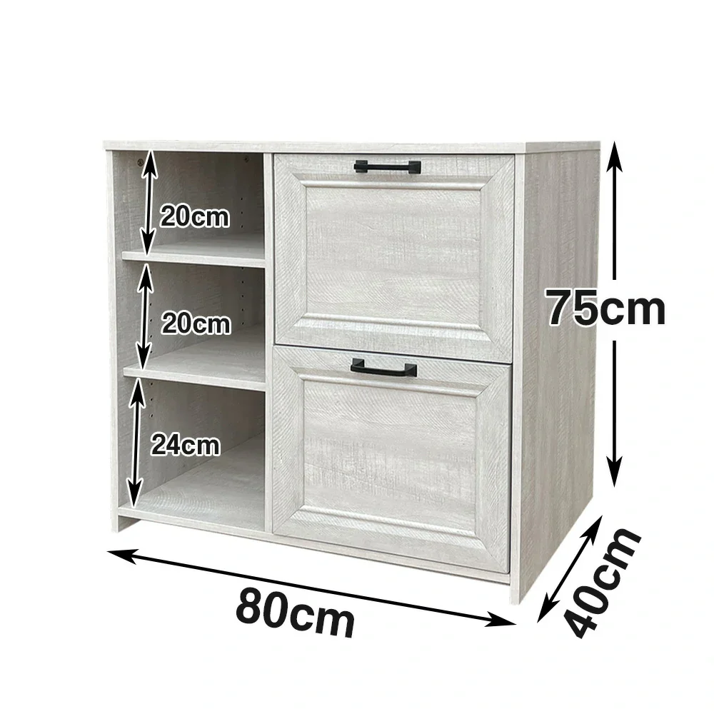 LIVARA 111 Modern Lateral Filing Cabinet, Two Drawers with Hanging Bars, Open Shelves for Storage, Brass Handles, MDF Structure, Home Office Organizer - Grey - Image 5