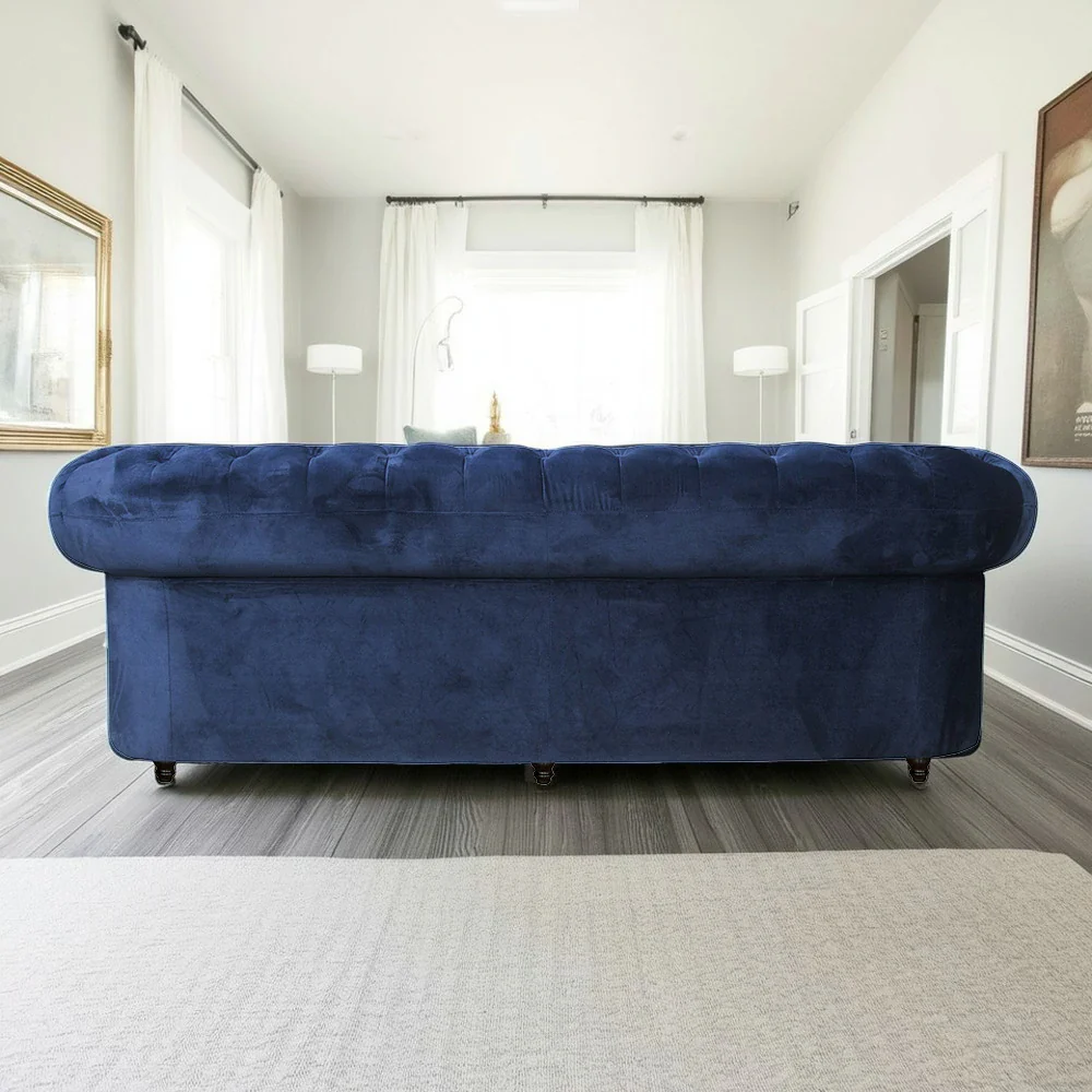 IVARA 164 Velvet 2-Seater Sofa 80cm Rolled Arms, Deep Button Tufting, Solid Timber Frame, Classic Chesterfield Design, Modern Elegance - Blue - Image 4