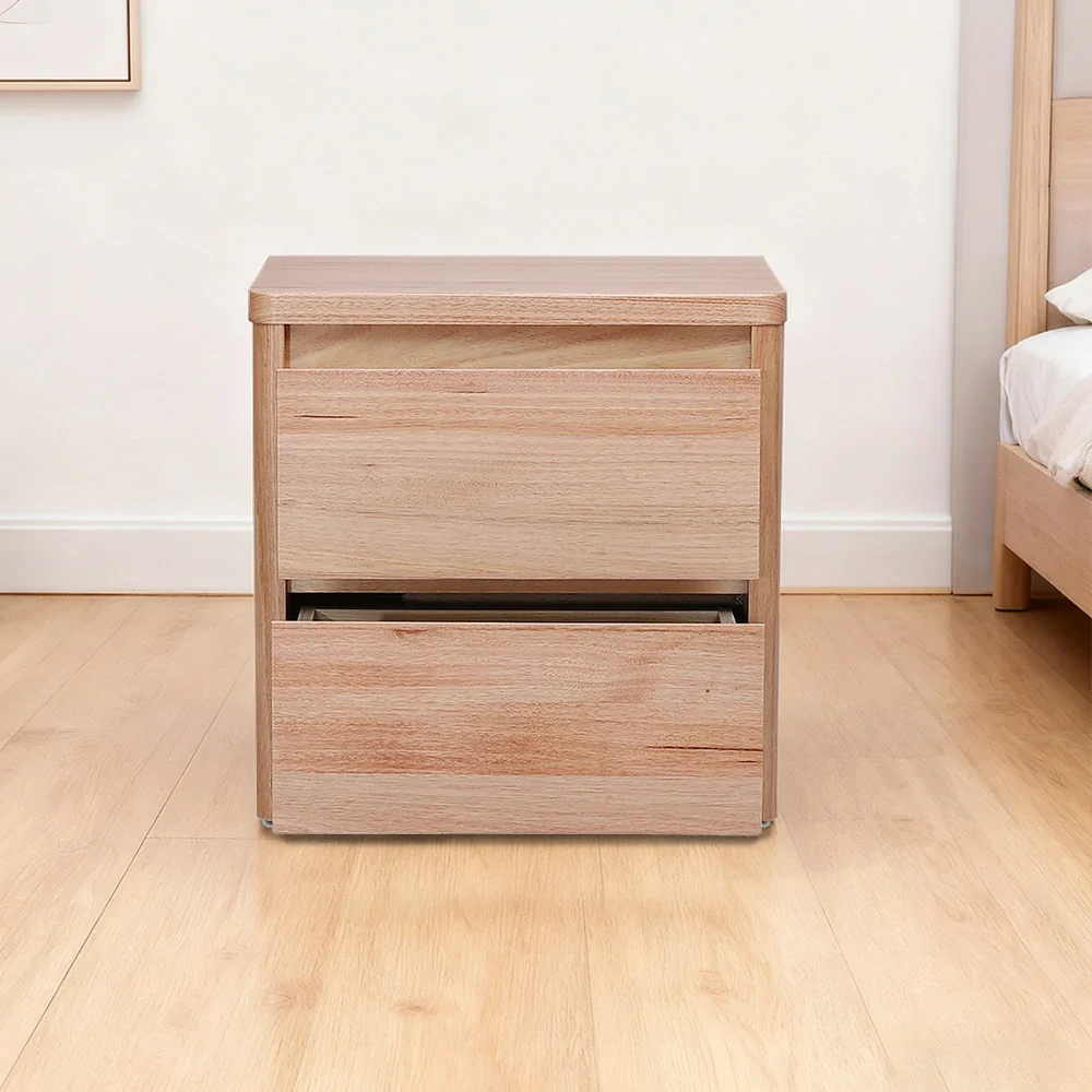 LIVARA 422 Bedside Table, Tasmanian Oak, Handle-Free Design, Two Drawers, Rounded Edges, Minimalist Scandinavian Style, Natural Finish - Image 4