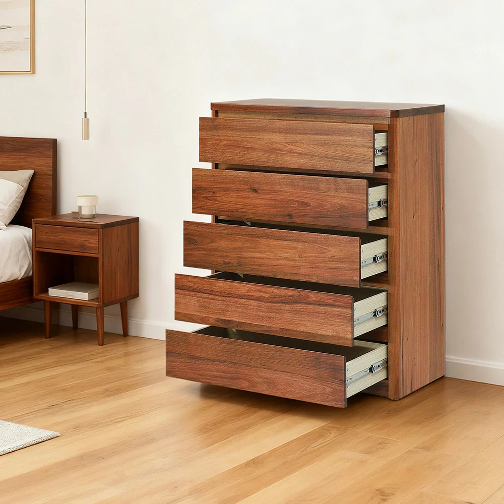 LIVARA 427 Tallboy in Solid Blackwood with Five Drawers, Rounded Edges, Metal Runners and Natural Finish - Image 4