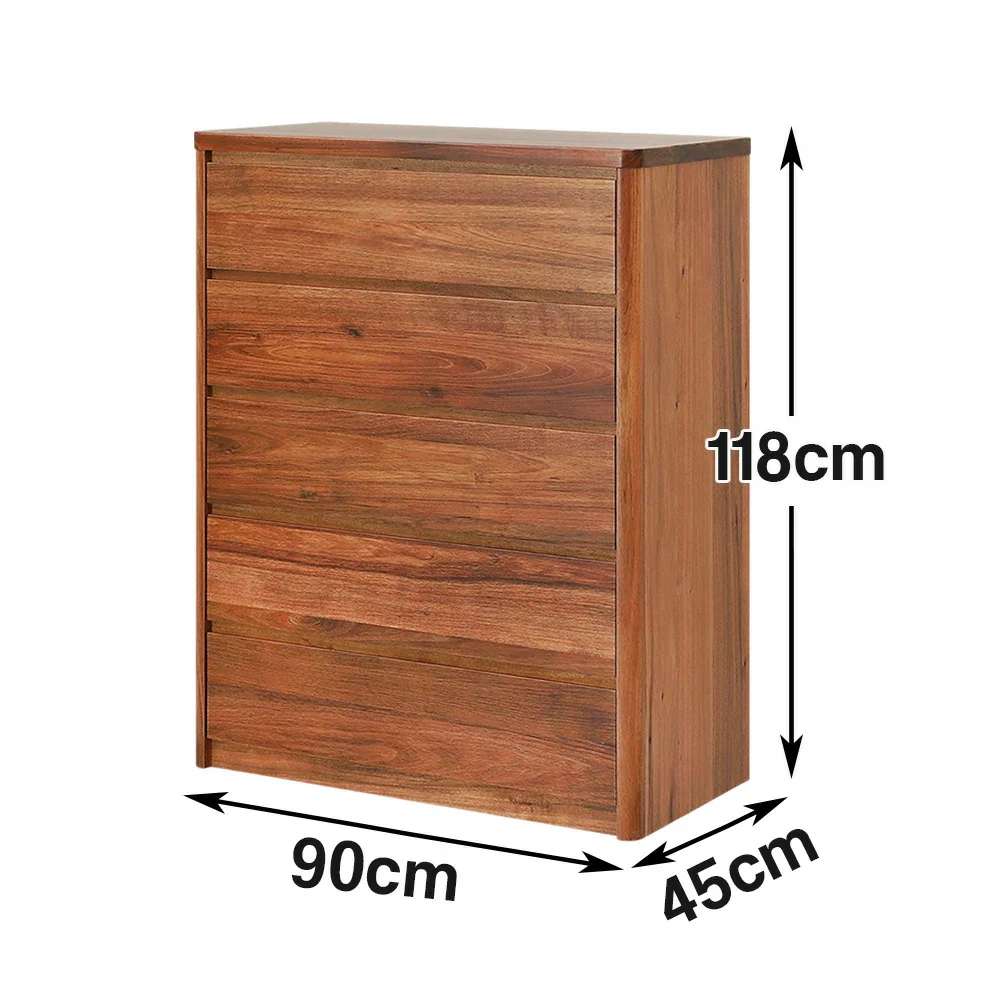 LIVARA 427 Tallboy in Solid Blackwood with Five Drawers, Rounded Edges, Metal Runners and Natural Finish - Image 5