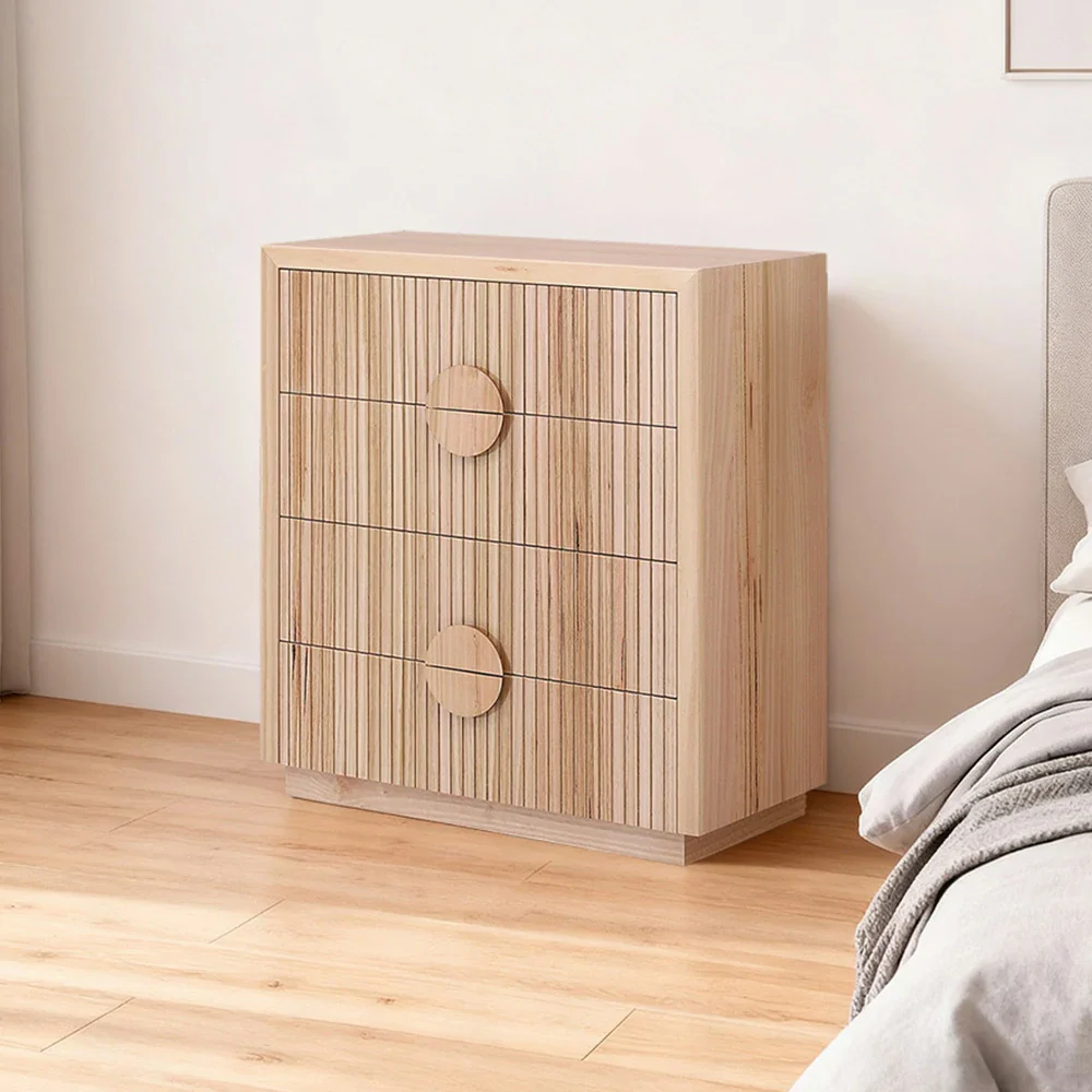 LIVARA 432 Tallboy with Solid and Veneer Ash Wood, Circular Handles, Vertical Slats, Four Drawers and Natural Finish - Image 2
