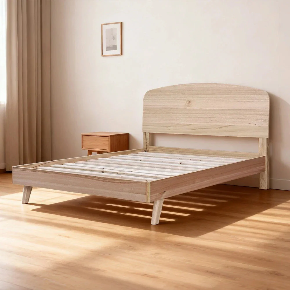 LIVARA 434 Queen & King Bed Frame, Tasmanian Oak Veneer, Curved Headboard, Solid Wood Legs, Minimalist Scandinavian Style, Natural Finish - Image 2