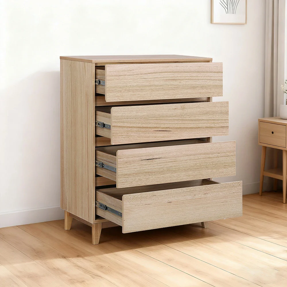 LIVARA 437 Tallboy Dresser, Tasmanian Oak Veneer, Four Drawers, Solid Wood Legs, Minimalist Scandinavian Style, Natural Finish - Image 2