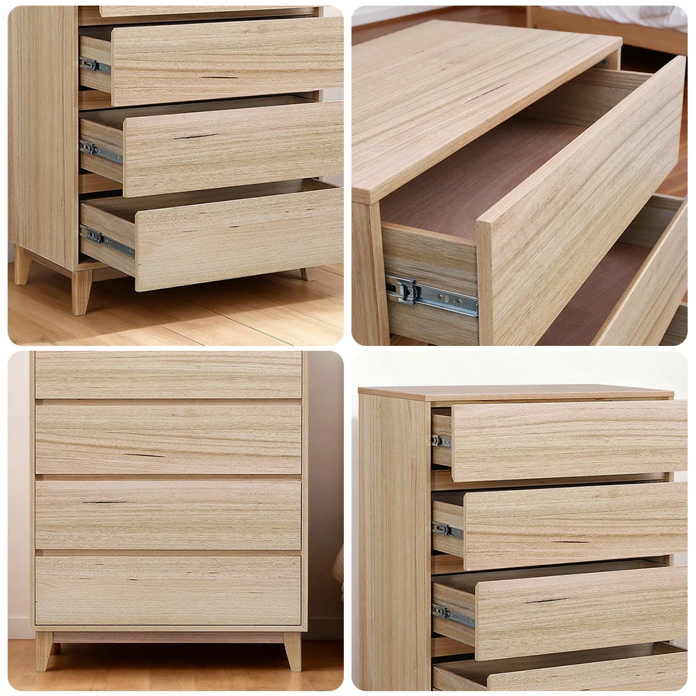 LIVARA 437 Tallboy Dresser, Tasmanian Oak Veneer, Four Drawers, Solid Wood Legs, Minimalist Scandinavian Style, Natural Finish - Image 3