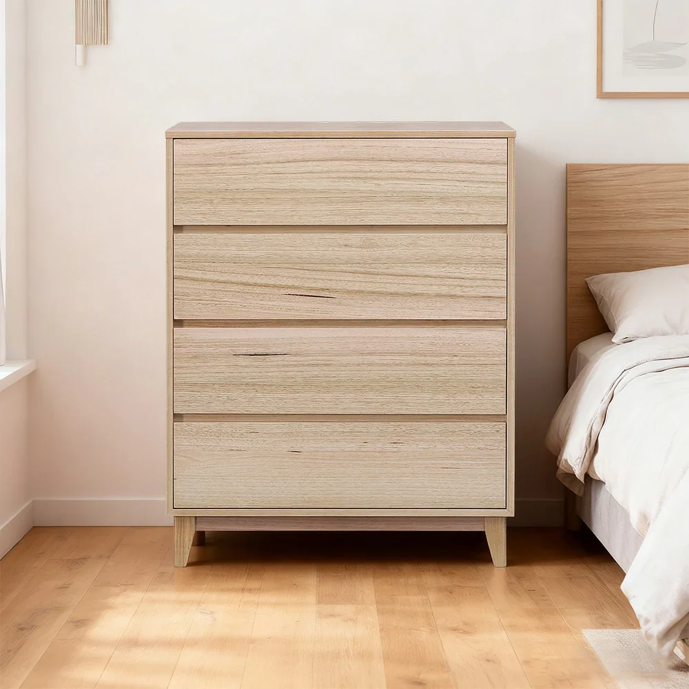 LIVARA 437 Tallboy Dresser, Tasmanian Oak Veneer, Four Drawers, Solid Wood Legs, Minimalist Scandinavian Style, Natural Finish - Image 4