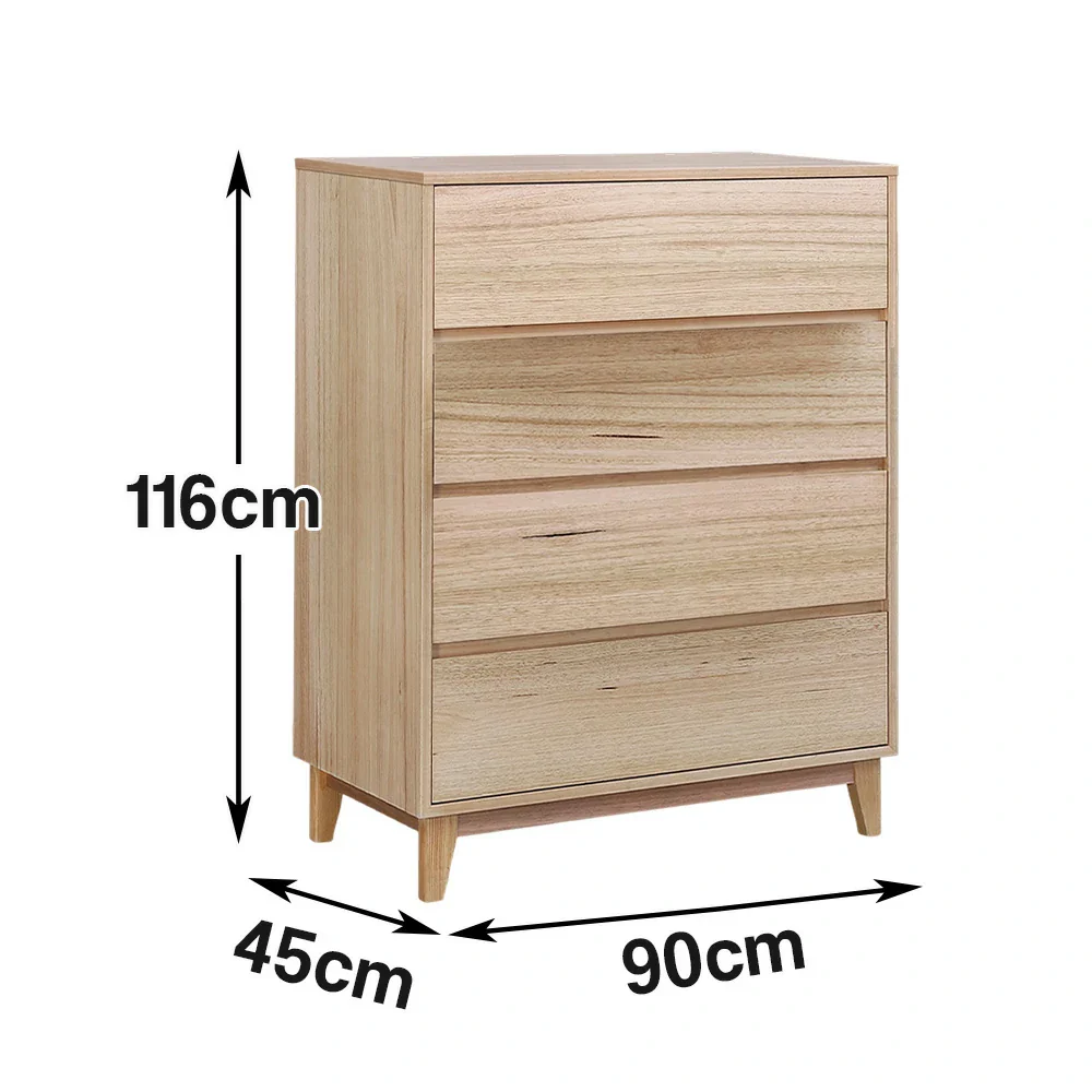 LIVARA 437 Tallboy Dresser, Tasmanian Oak Veneer, Four Drawers, Solid Wood Legs, Minimalist Scandinavian Style, Natural Finish - Image 5