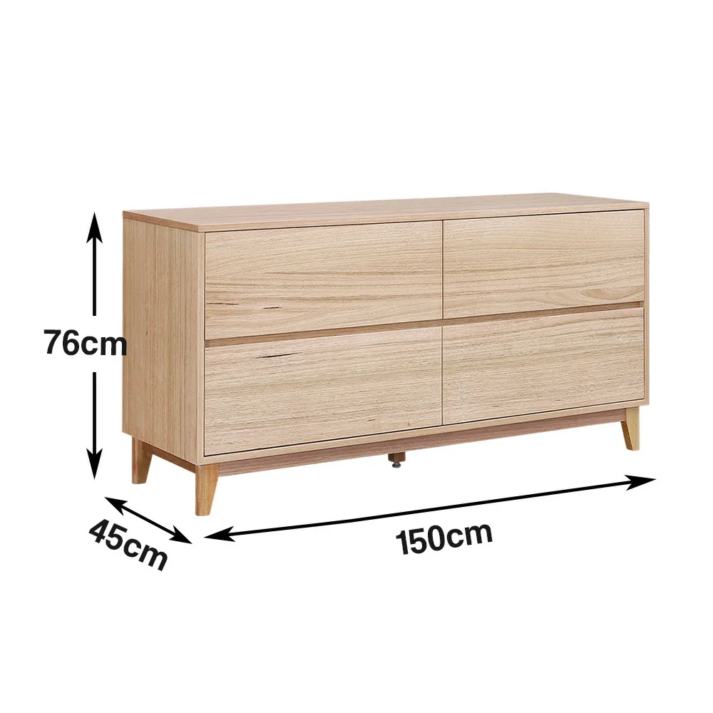 LIVARA 438 Maeve Chest of Drawers, Tasmanian Oak Veneer, Four Drawers, Low-Profile Design, Modern Scandinavian Style, Natural Finish - Image 5