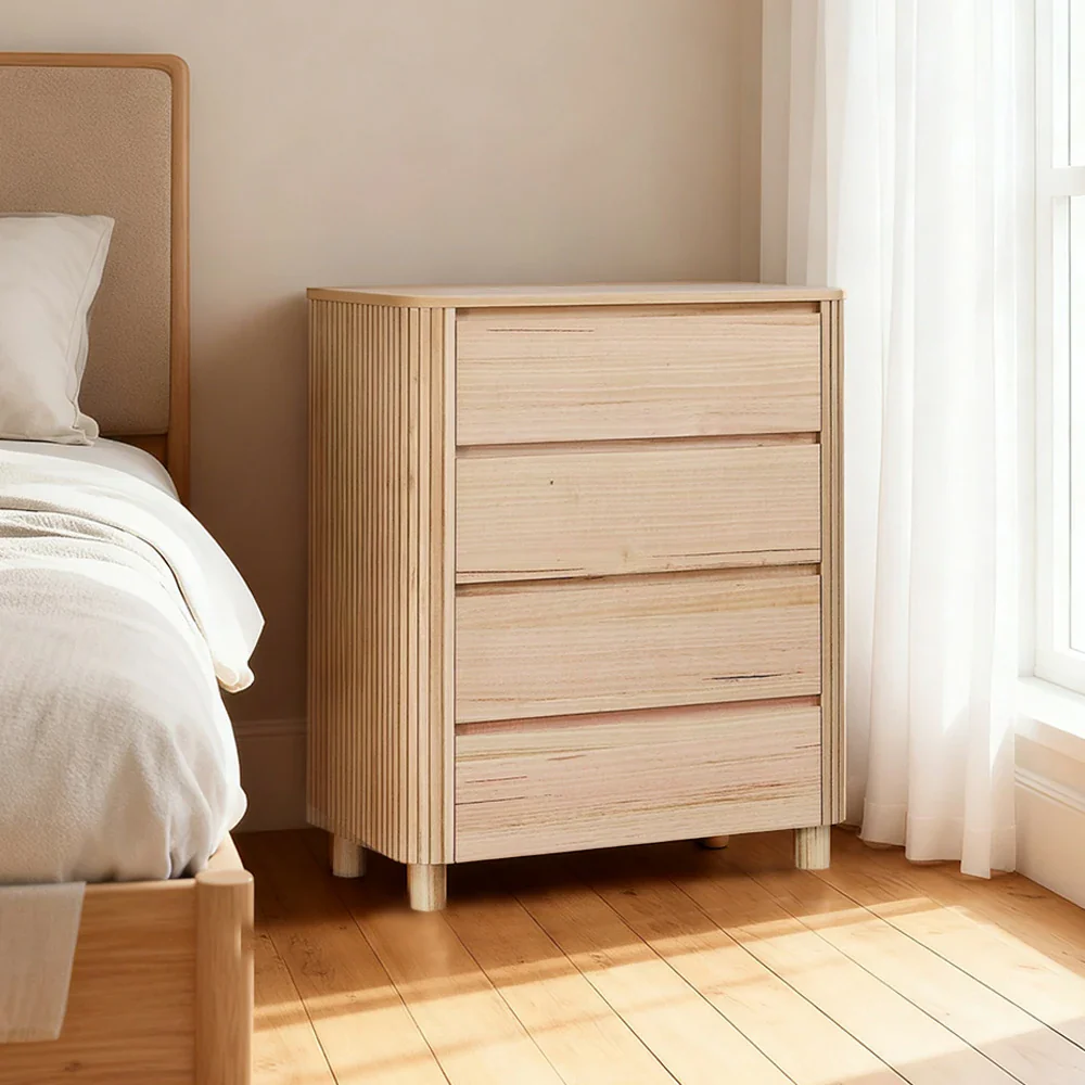 LIVARA 440 4-Drawer Tallboy, Premium Ash Veneer, Grooved Detailing, Modern Minimalist Design, Durable Structure - Natural Finish - Image 2