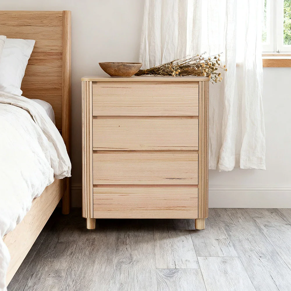 LIVARA 440 4-Drawer Tallboy, Premium Ash Veneer, Grooved Detailing, Modern Minimalist Design, Durable Structure - Natural Finish - Image 4