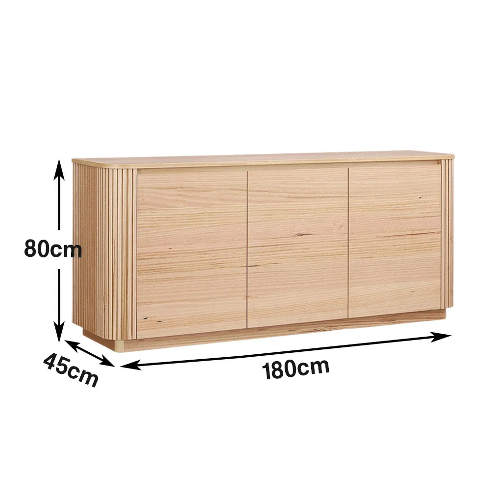 LIVARA 442 3-Door Buffet Sideboard, Premium Ash Veneer, Grooved Detailing, Rounded Corners, Modern Minimalist Design - Natural Finish - Image 5