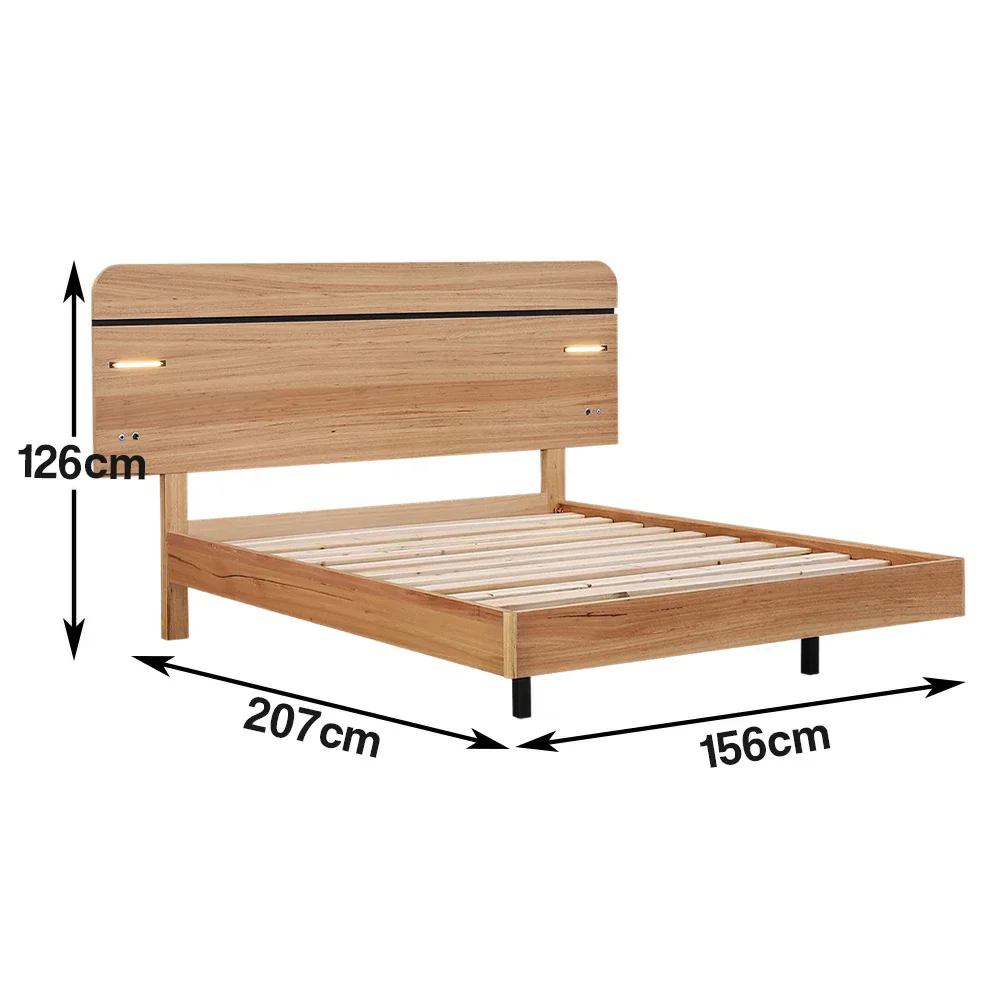 LIVARA 451 Queen Bed Frame - Blackbutt Veneer - Rounded Corners - LED Ambient Lighting - Minimalist Scandinavian Style - Natural Wood Finish - Image 5
