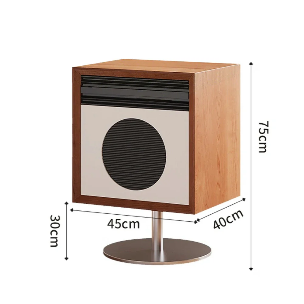 LIVARA 8801 Solid Wood Bedside Table Flip Drawer with Translucent Acrylic, Rotating Stainless Steel Accents - Wood and White - Image 5