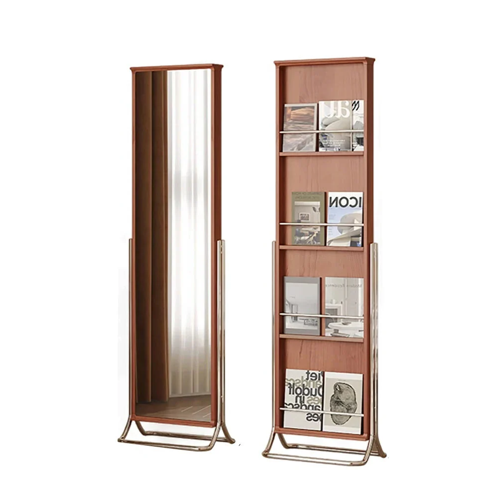 LIVARA 8803 Solid Wood Full-Length Mirror Cabinet, Ultra-Clear Glass, Stainless Steel Legs, Functional Storage Design - Wood and White