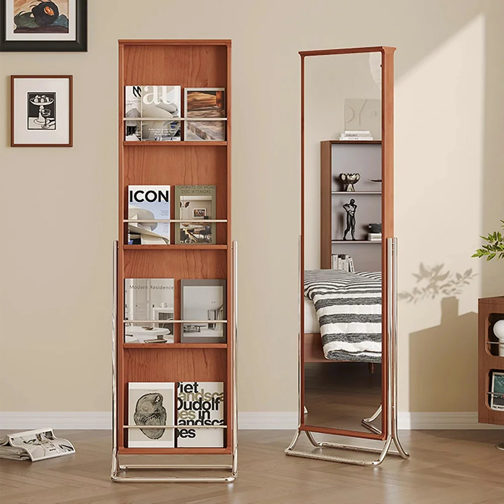 LIVARA 8803 Solid Wood Full-Length Mirror Cabinet, Ultra-Clear Glass, Stainless Steel Legs, Functional Storage Design - Wood and White - Image 2