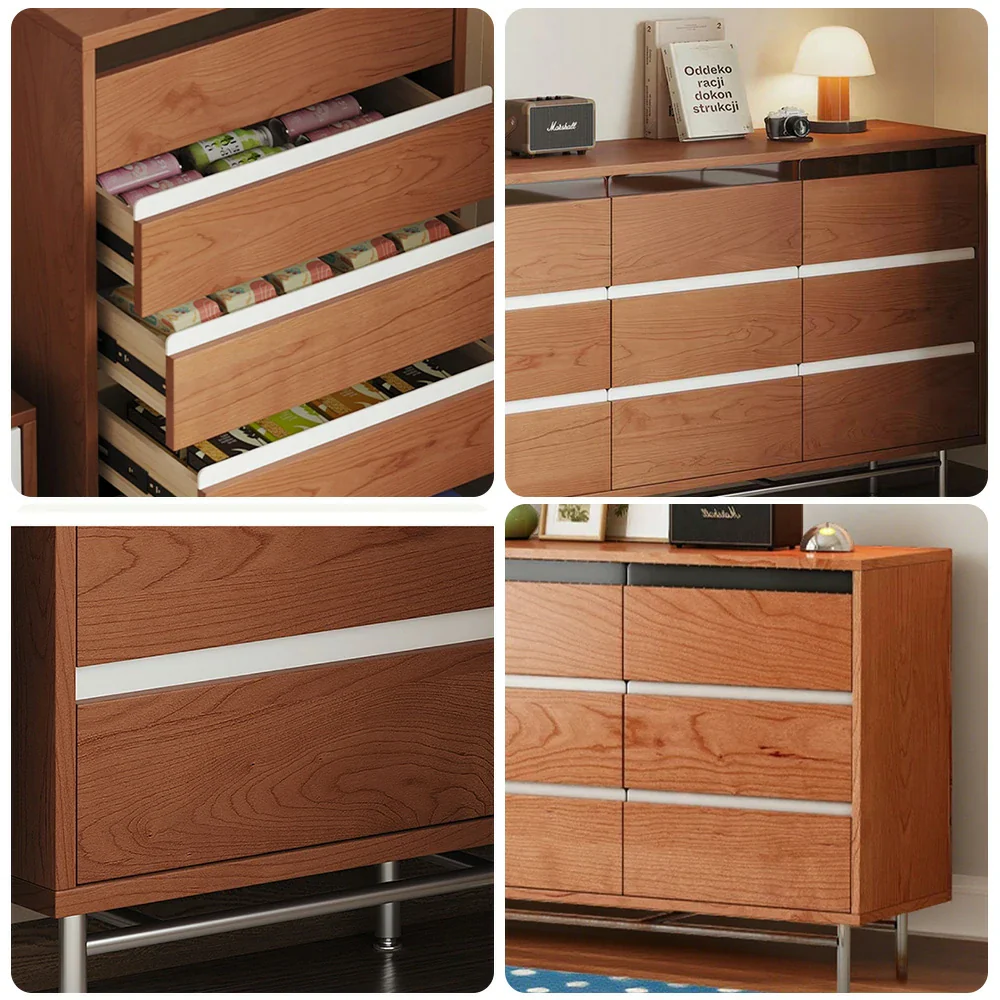 LIVARA 8808 Solid Wood Storage Cabinet 65/120/160cm, Soft-Close Tracks, Stainless Steel Legs, Modern Design - Wood and White - Image 13
