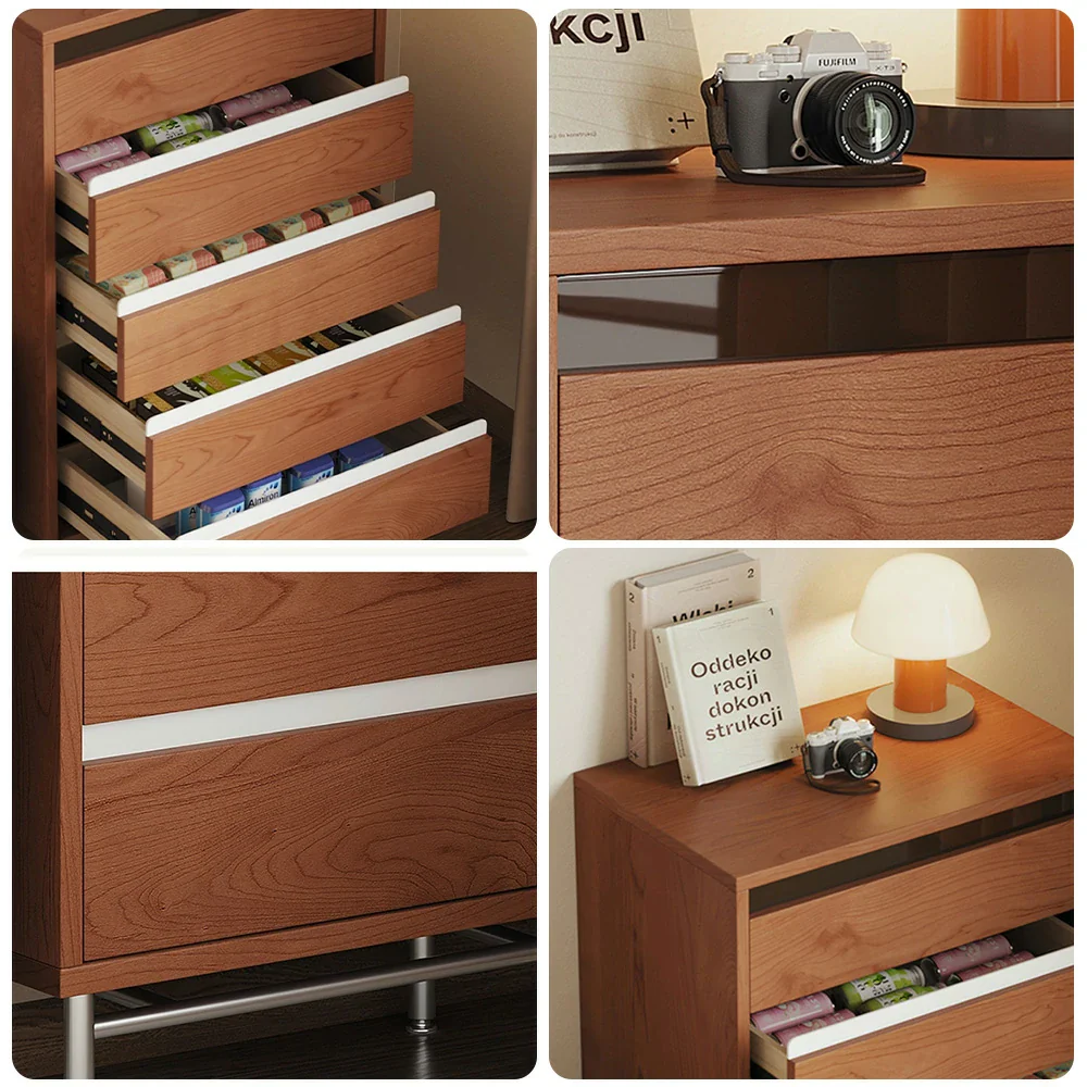 LIVARA 8808 Solid Wood Storage Cabinet 65/120/160cm, Soft-Close Tracks, Stainless Steel Legs, Modern Design - Wood and White - Image 3