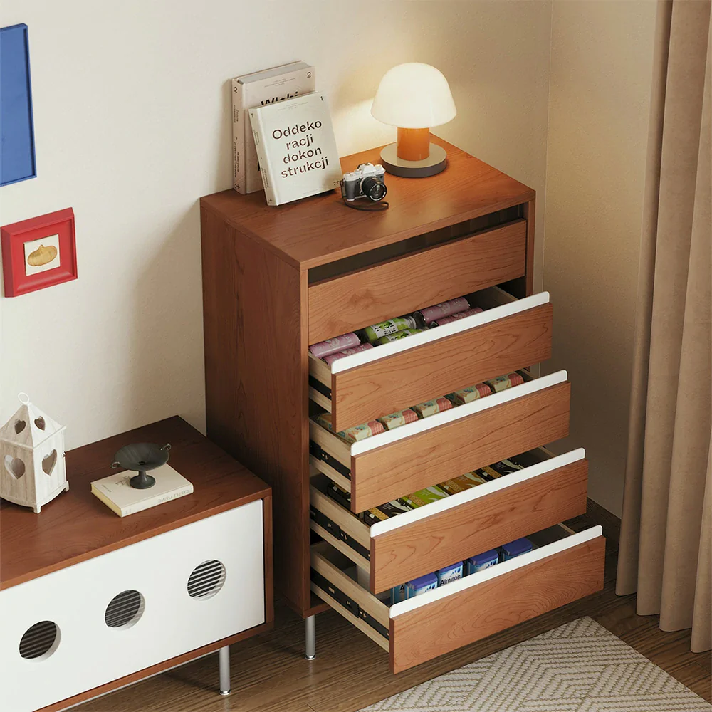 LIVARA 8808 Solid Wood Storage Cabinet 65/120/160cm, Soft-Close Tracks, Stainless Steel Legs, Modern Design - Wood and White - Image 4