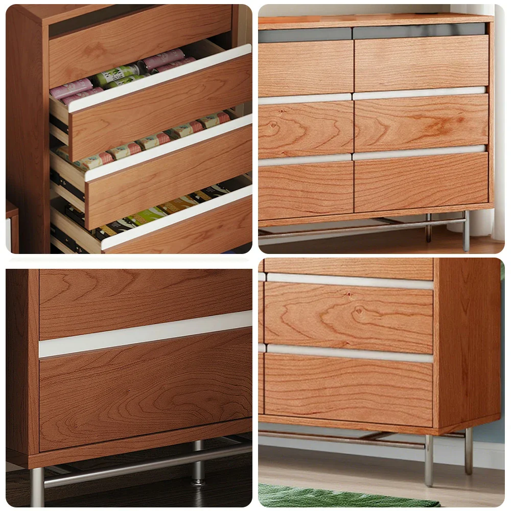 LIVARA 8808 Solid Wood Storage Cabinet 65/120/160cm, Soft-Close Tracks, Stainless Steel Legs, Modern Design - Wood and White - Image 8