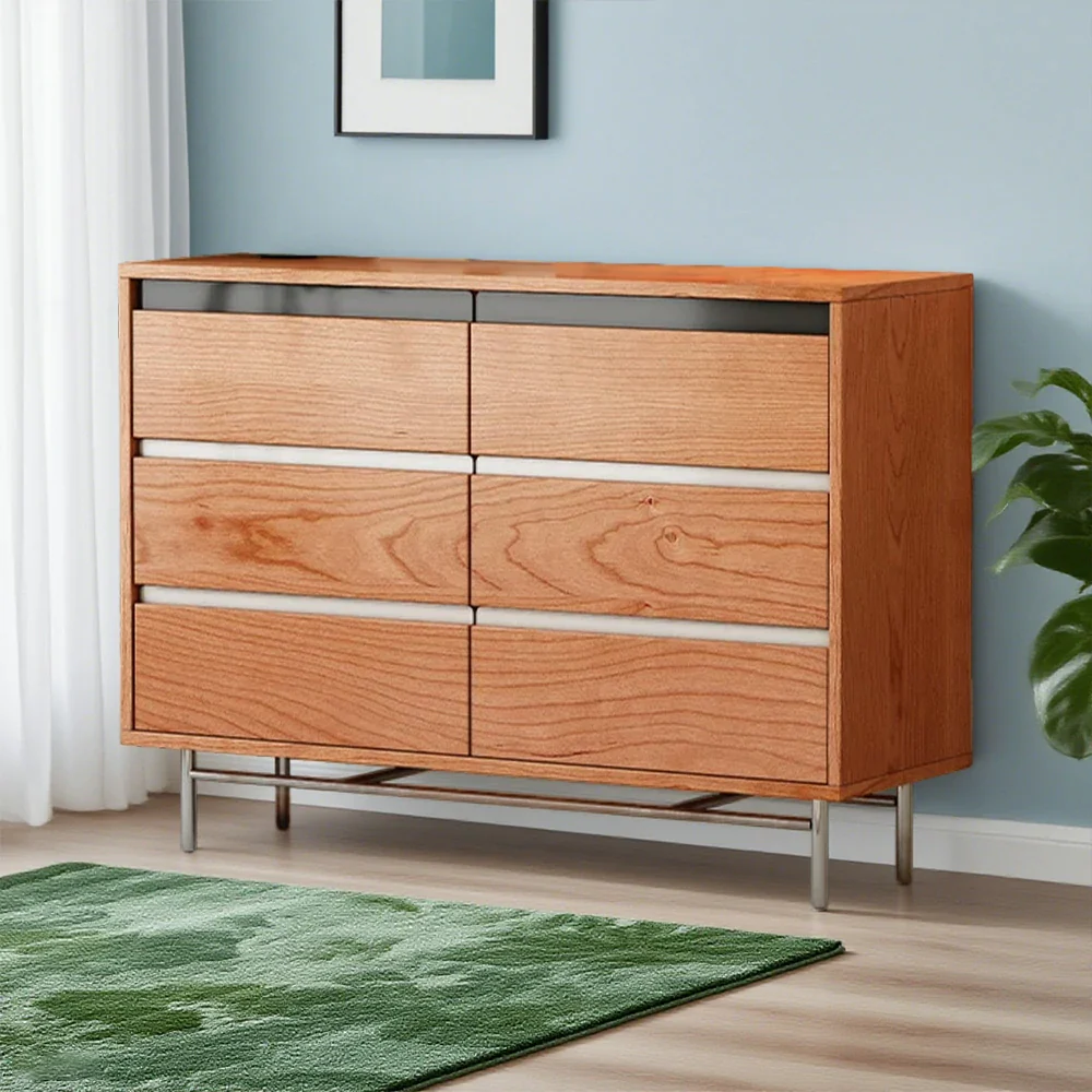 LIVARA 8808 Solid Wood Storage Cabinet 65/120/160cm, Soft-Close Tracks, Stainless Steel Legs, Modern Design - Wood and White - Image 9