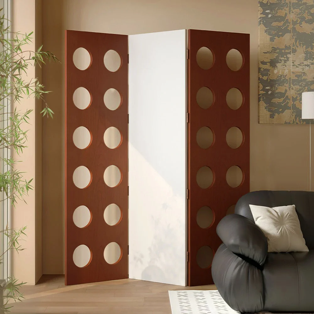 LIVARA 8810 Solid Wood Folding Room Divider, 180° Smooth Foldable Design, Cherry Veneer, Eco-Friendly Finish, Space-Saving - Wood and White - Image 2