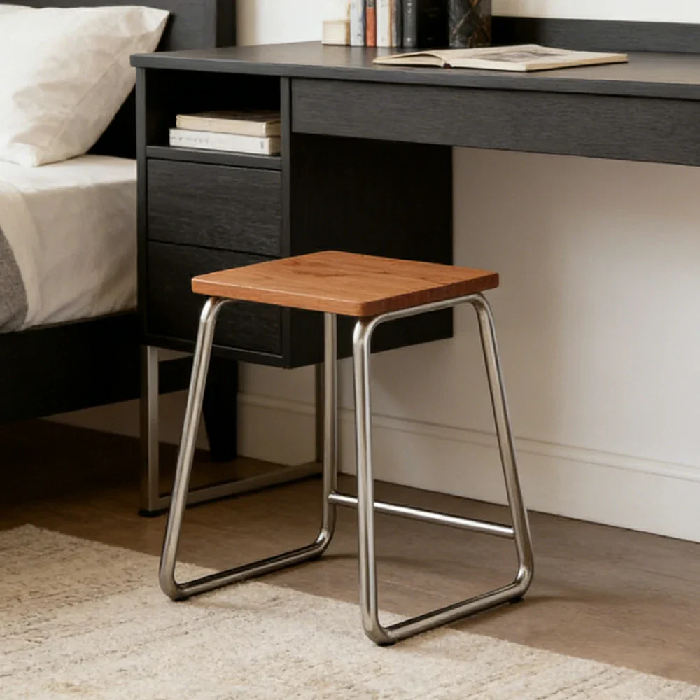 LIVARA 8812 Solid Wood Vanity Table, Rubberwood With Cherry Veneer, Stainless Steel Legs, Soft-Close Drawers, Extendable Tabletop - Wood - Image 7