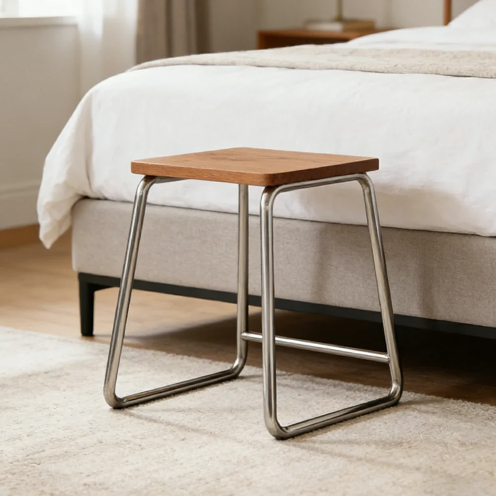 LIVARA 8812 Solid Wood Vanity Table, Rubberwood With Cherry Veneer, Stainless Steel Legs, Soft-Close Drawers, Extendable Tabletop - Wood - Image 9