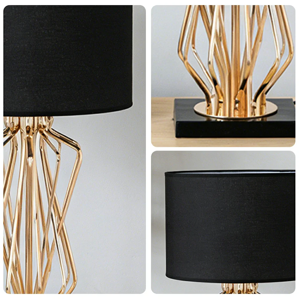 LIVARA Table Lamp Electroplated Metal Frame Fabric Shade Natural Marble Base Elegant & Versatile Design - Black - Image 3