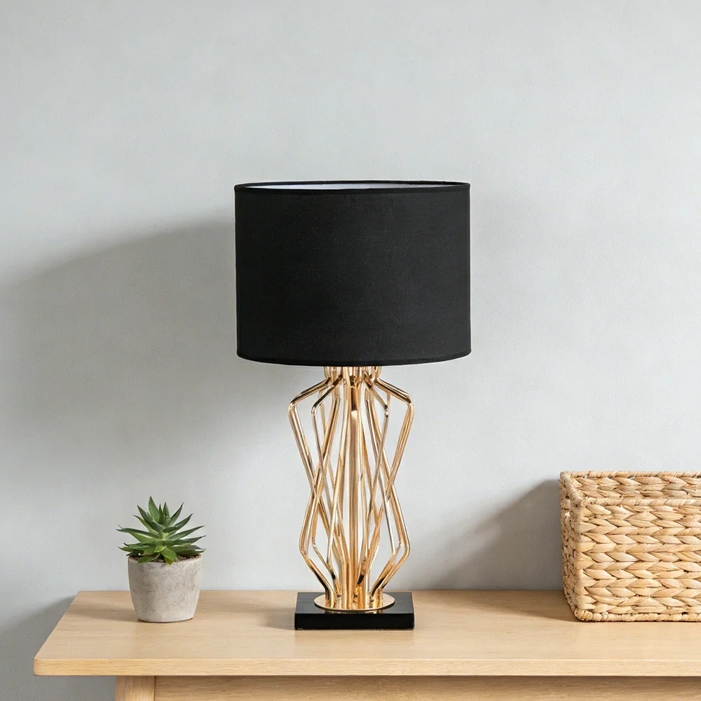 LIVARA Table Lamp Electroplated Metal Frame Fabric Shade Natural Marble Base Elegant & Versatile Design - Black - Image 4