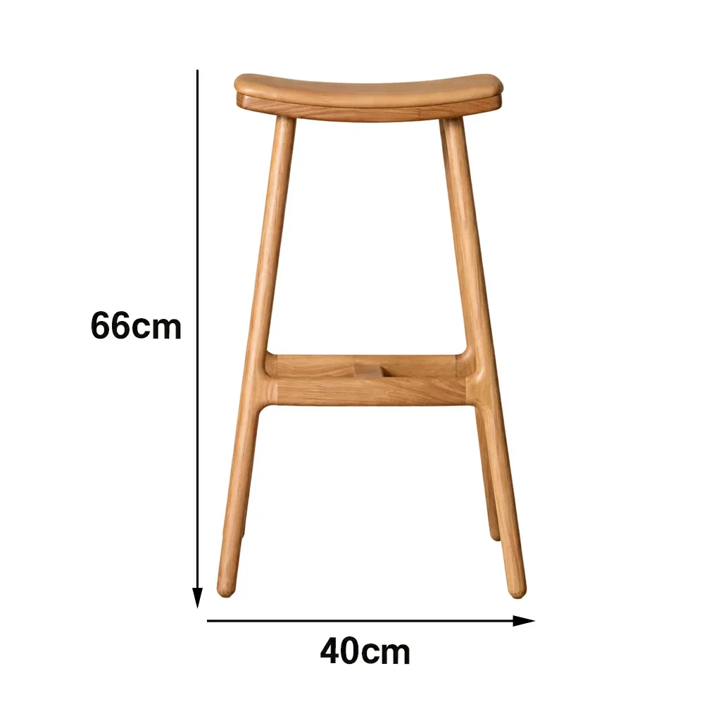 LIVARA Solid Wood Bar Stool - Ergonomic Saddle Seat, Reinforced Triangular Frame, Natural Timber Grain, Built-in Footrest Support - Wood - Image 5