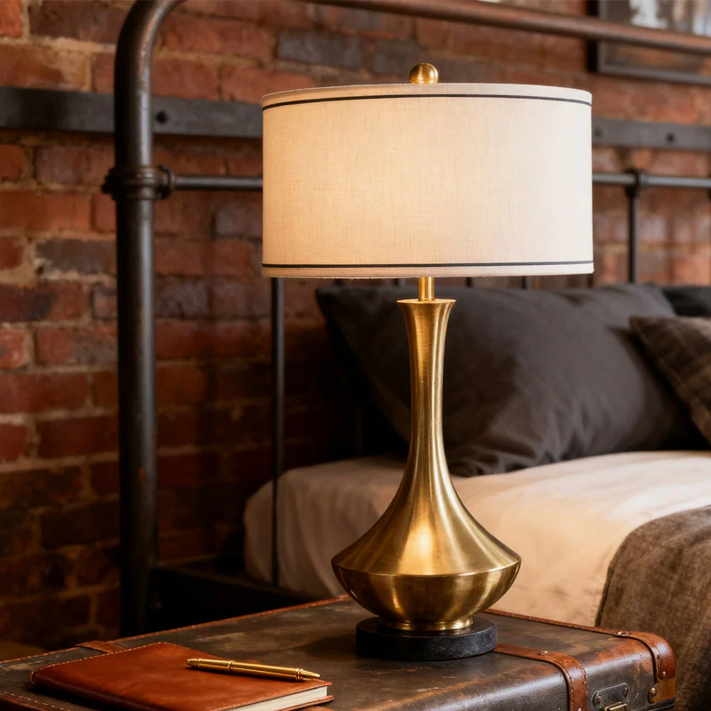 LIVARA Table Lamp Handmade Fabric Shade E27 Socket Natural Marble Base Elegant Design & Soft Lighting - Image 2