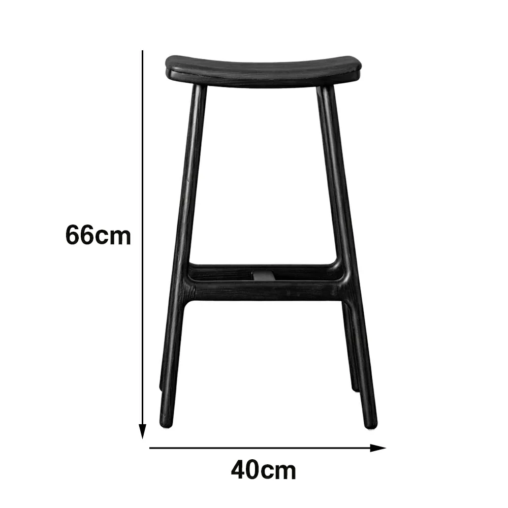 LIVARA Solid Wood Bar Stool - Ergonomic Saddle Seat, Reinforced Triangular Frame, Natural Timber Grain, Built-in Footrest Support - Black - Image 5