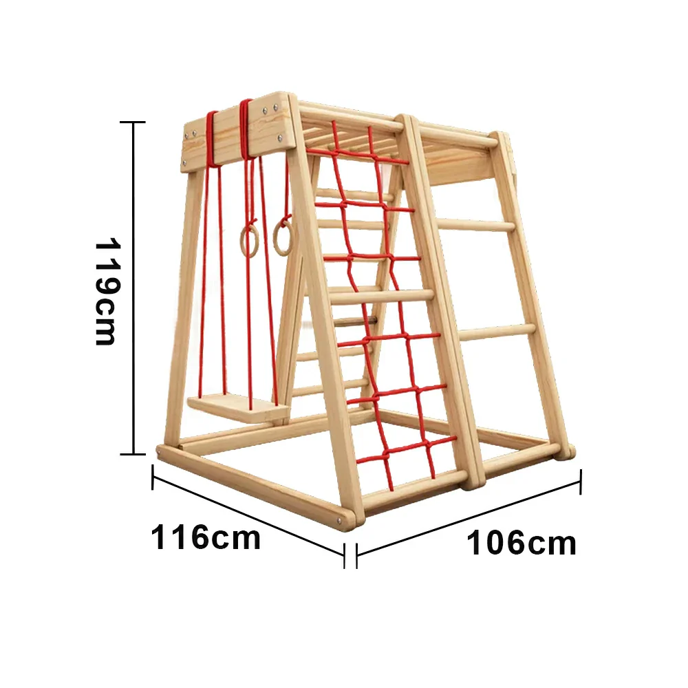 LIVARA Kids Climbing Frame with Swing, Rounded Safety Design, Solid Wood Structure, Durable Nylon Rope, Multi-Activity Play - Image 5