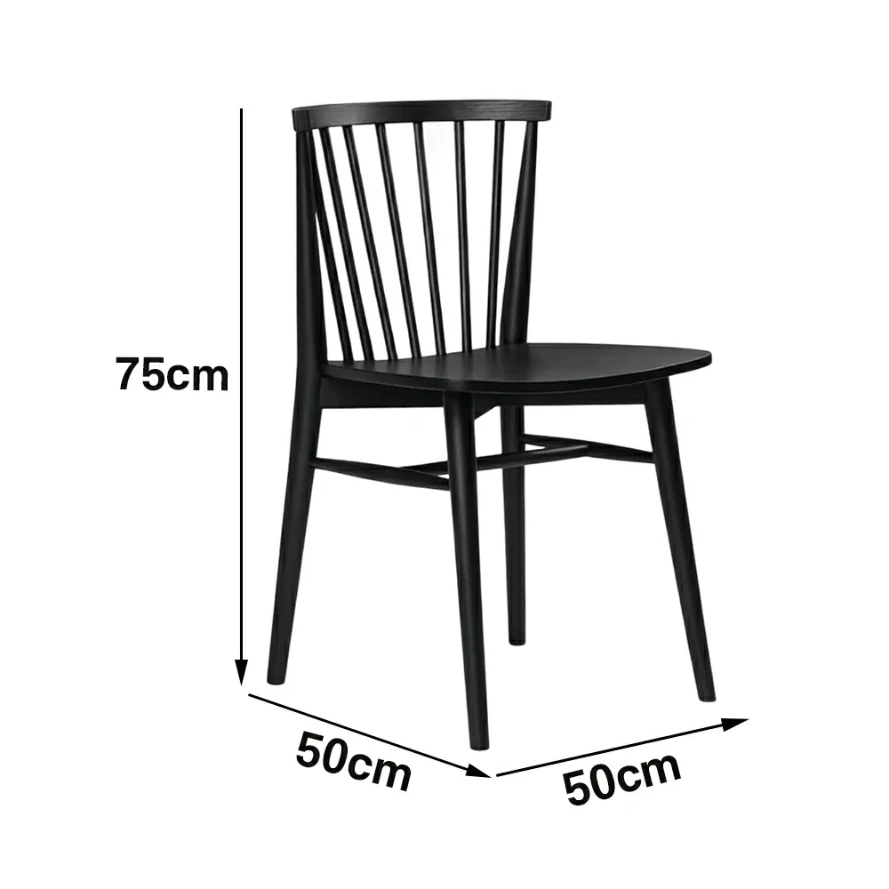 LIVARA Nordic Solid Wood Dining Chair - Ergonomic Slat Back with Reinforced Frame & Stable Legs, Minimalist Kitchen Seat - Black - Image 5