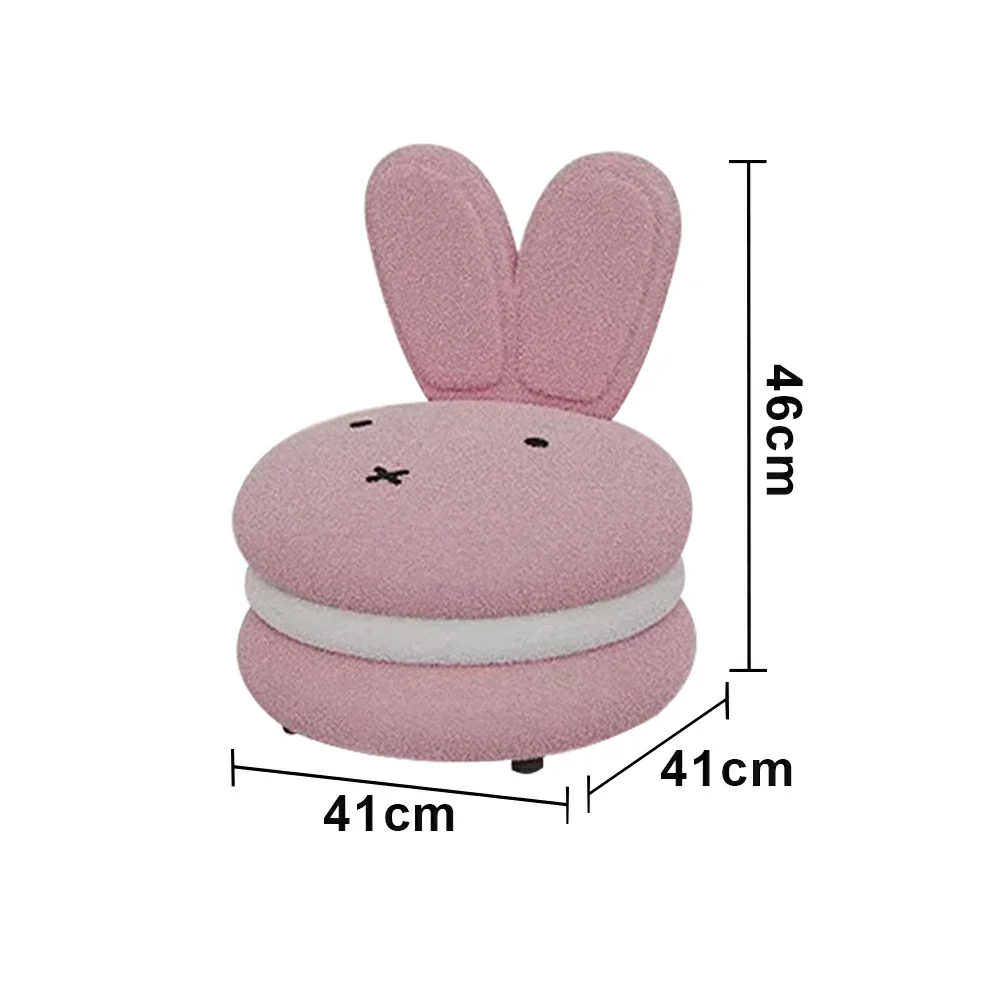 LIVARA Bunny-Shaped Sherpa Upholstered Stool, High-Resilience Foam Cushion, Solid Wood Frame, Wide Comfort Seat - Pink - Image 5