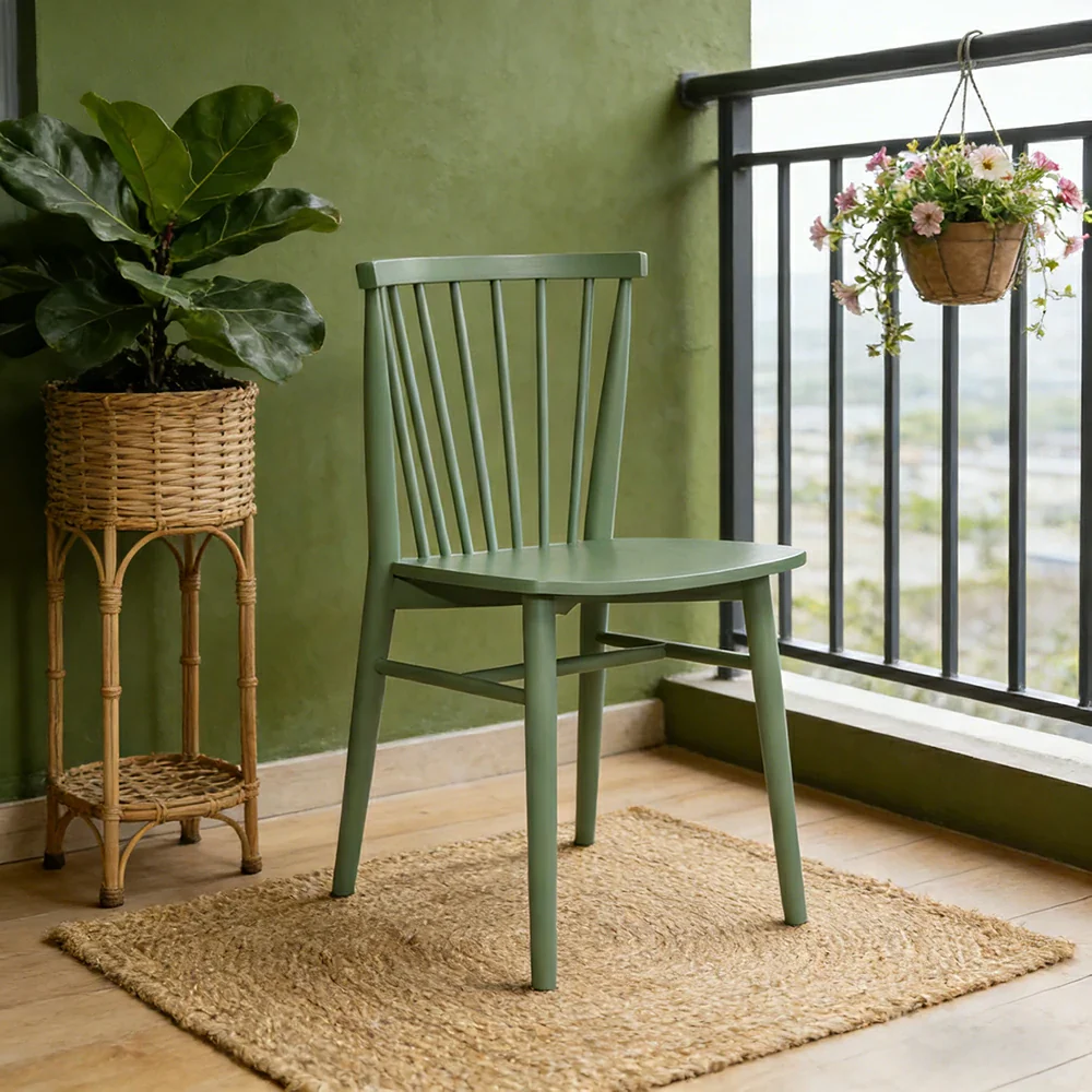 LIVARA Nordic Solid Wood Dining Chair - Ergonomic Slat Back with Reinforced Frame & Stable Legs, Minimalist Kitchen Seat - Green - Image 2